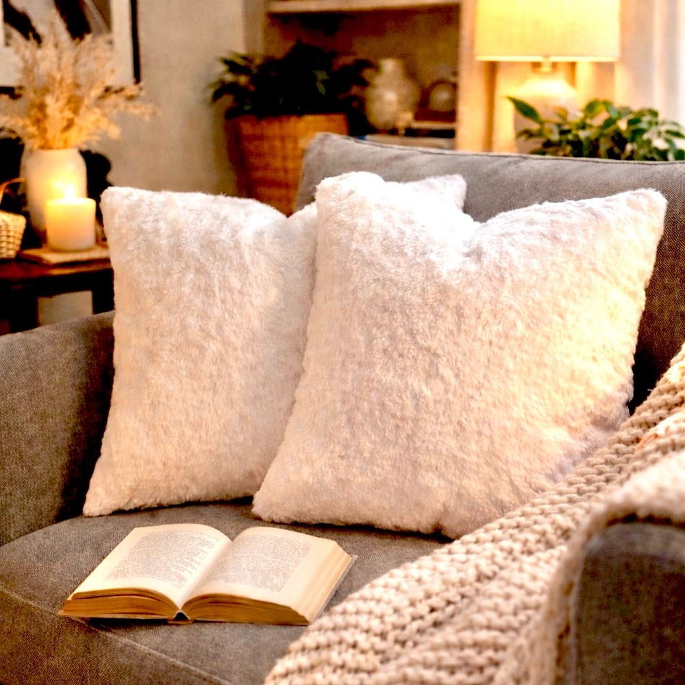 🎉HP🎉~Rachel Zoe Plush White Faux Fur Pillows - Picture 3 of 16
